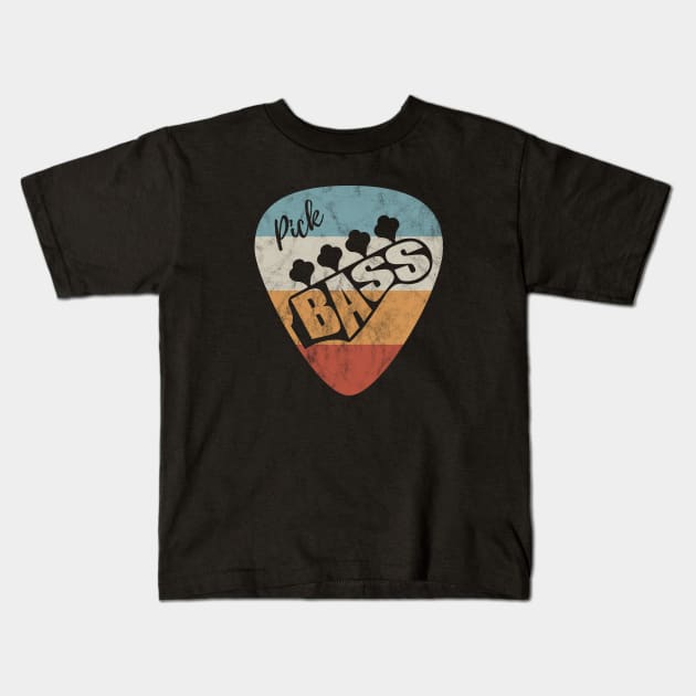 Pick Bass Guitar Vintage Theme Kids T-Shirt by nightsworthy
